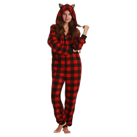 Just Love Adult Bodysuit with Animal Prints / Pajamas (Buffalo Plaid  X-Large)
