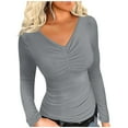 thumbnail image 2 of AXXD Gray Basic Western Shirts for Women Summer 2024 Winter Sexy Elasticity V Neck Long Sleeve Tops Versatile Regular Blouse, 2 of 7