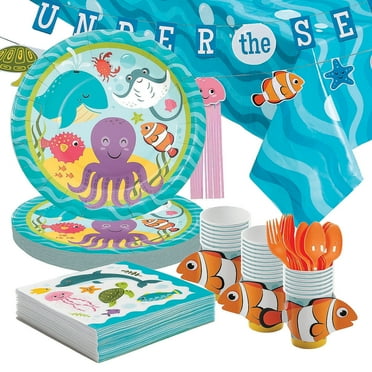 130 Pieces Under The Sea Party Disposable Tableware Kit For 24 Guests