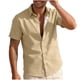 thumbnail image 2 of Blusa y camisa de manga corta con cuello vuelto para hombre, color liso, informal, holgada, a la moda, con botones, de manga corta y cuello vuelto, blusa de poliéster para hombre, 2 of 6