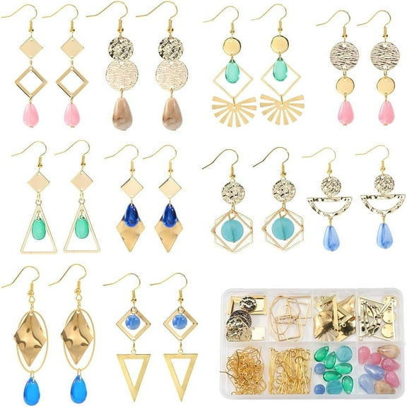 Colorful 10 Pairs Teardrop Earrings for Women Gold Dangle Earrings for Women Trendy 2025 Fashion 304 Stainless Steel Square Rhombic Geometric Shaped Linking Connectors Jewelry Sets Birthday Gifts