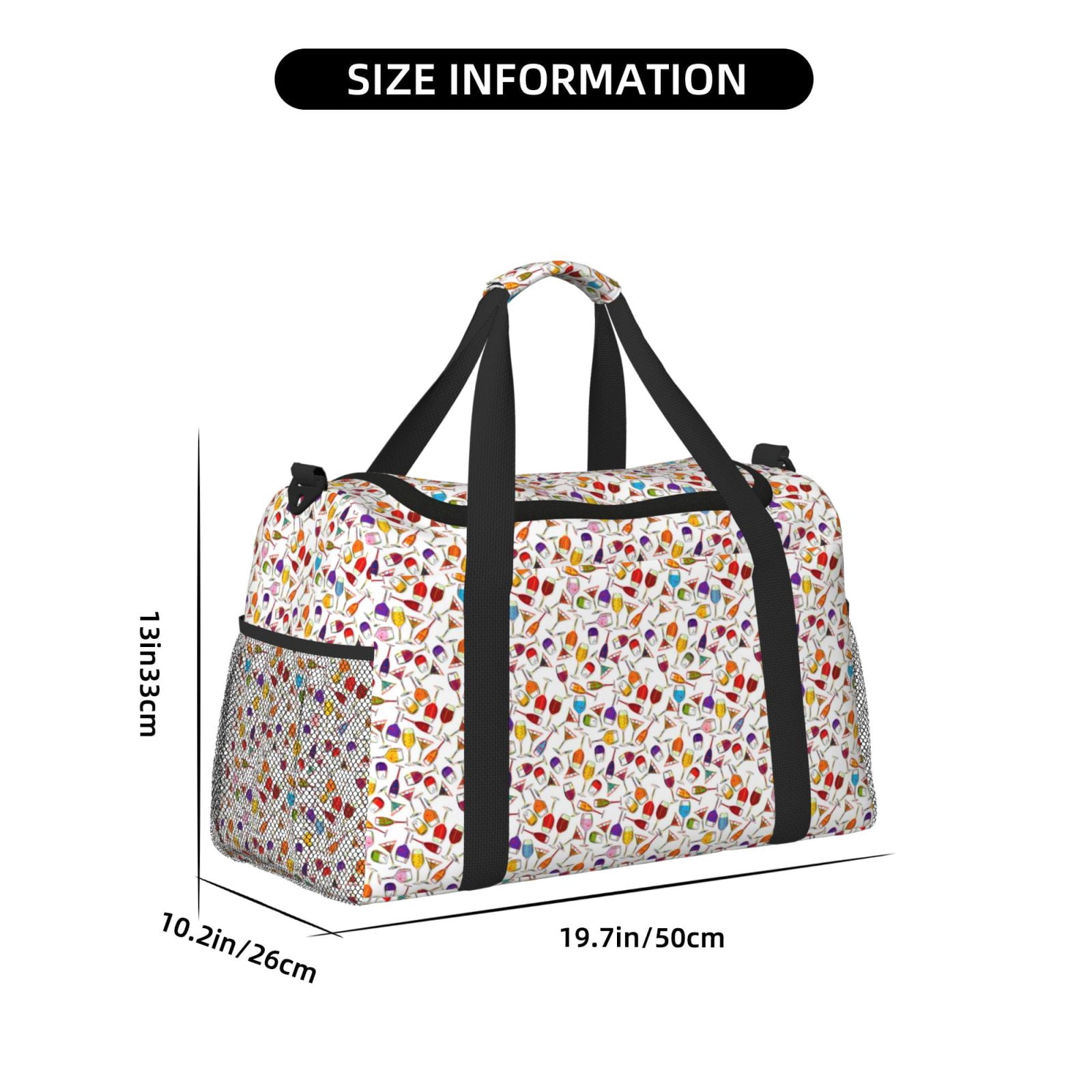 Fuzoiu Drink And Cocktail Glasses Print Travel Duffle Bag,Carry On Tote Bags,Duffel Bag,Sport Gym Bag, Hospital Bag for Labor and Delivery, Overnight Bag,Luggage Bag
