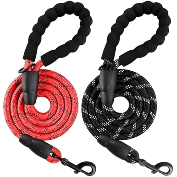 Eryueer Dog Leashes for Large Dogs Heavy Duty Dog Leash 2 Pack 5 FT with Comfortable Padded Handle Highly Reflective Threads for Medium Large Dogs Walking Training Running (5FT-1/2,Red Black)