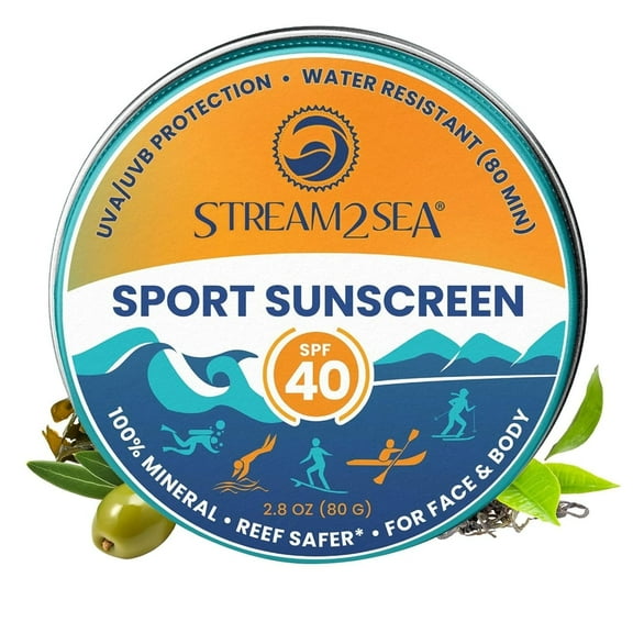 STREAM2SEA SPF 40 Mineral Sport Sunscreen for Face & Body, Reef Safe Sunscreen Travel Size - 2.8 oz