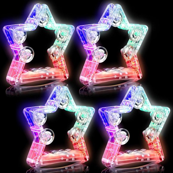 4-Pack LED Light Up Tambourine for Adults, 3 Modes Musical Flashing Star Tambourine, Autism Sensory Toys Glow-in-the-Dark Party Supplies.,4 pzas