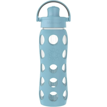 Lifefactory 22-Ounce Glass Water Bottle with Active Flip Cap and Protective Silicone Sleeve, Denim