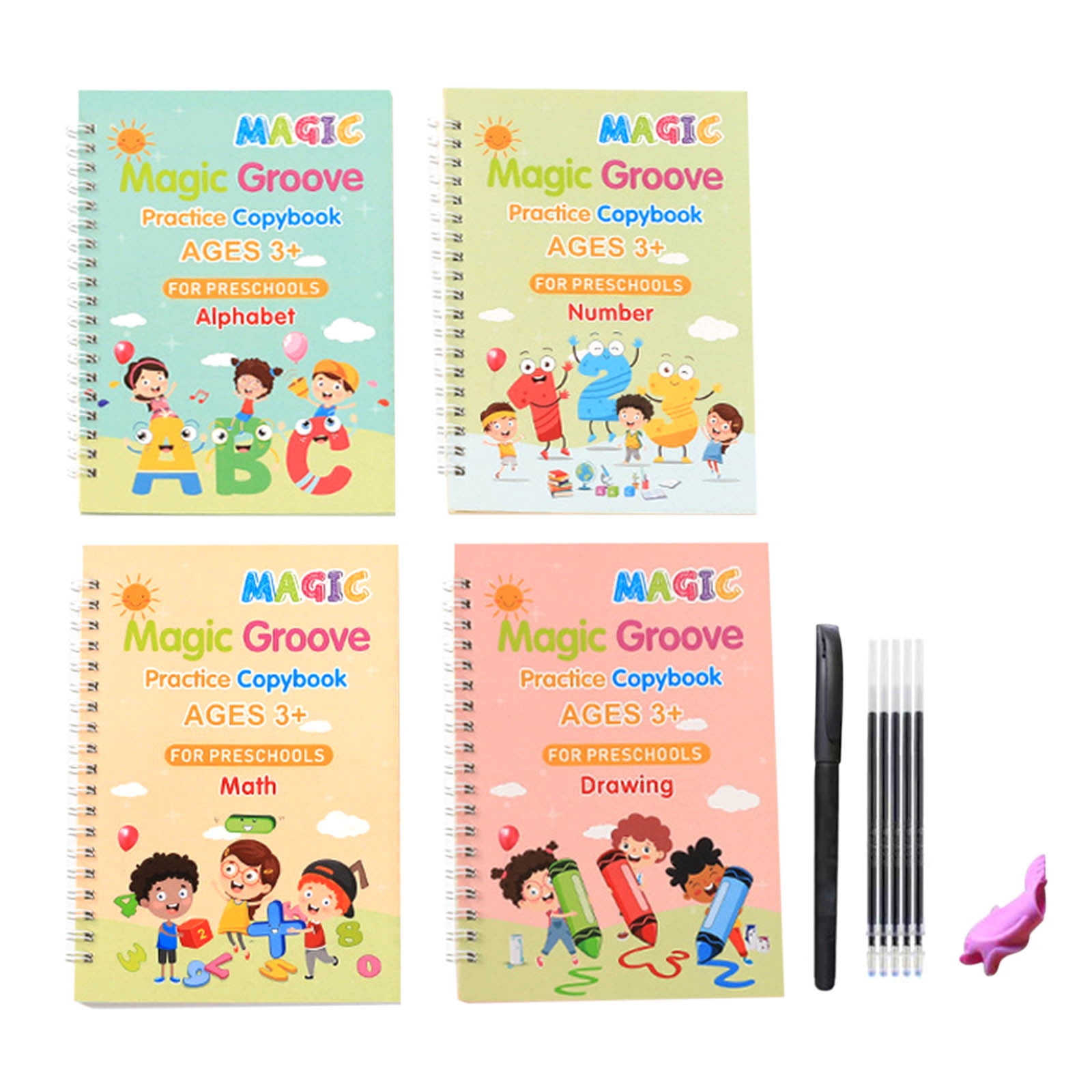 4Pc Magic Practice Copybook for Kids, Reusable Handwriting Workbooks for  Preschools Grooves Template Design and Handwriting Aid Magic Practice  Copybook for Kids Boys Girls 