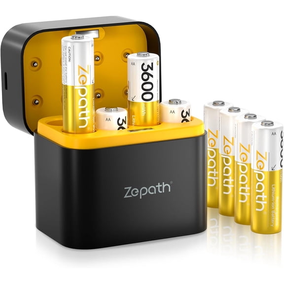 Rechargeable AA Lithium Batteries 8 Pack with Fast Charger, 3600mWh High Capacity 1.5V High Power AA Lithium ion Battery,Double A Batteries up to 2000 Cycle Times