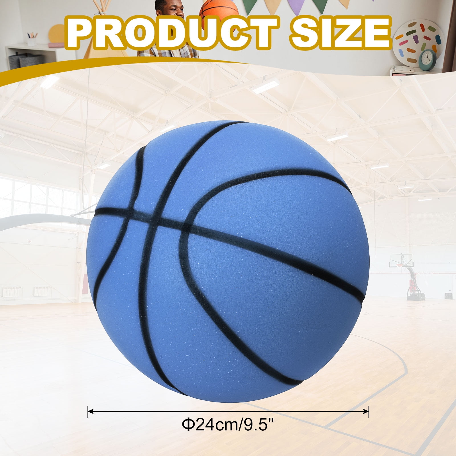 Uxcell Silent Basketball 9.5" No Noise High-Density Foam Dribbling Indoor Basketball with Net Bag forIndoor Sport Blue