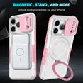thumbnail image 5 of for iPhone 17 Pro Max Case with Camera Sliding Cover, [Compatible with MagSafe] with Magnetic Ring Kickstand, Military Grade Heavy Duty Protection Phone Case for iPhone 17 Pro Max, Pink + White, 5 of 10