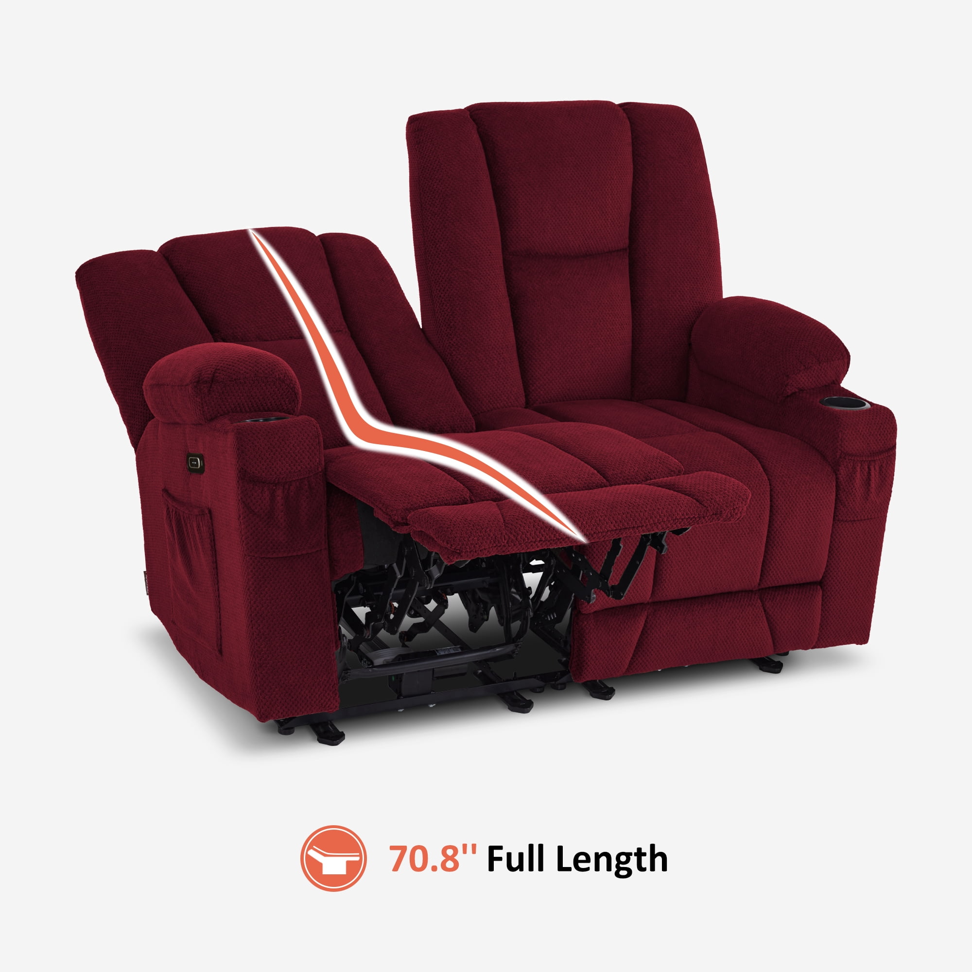 MCombo Power Loveseat Recliner w/ Massage USB Port for Living Room Burgundy Fabric 6025
