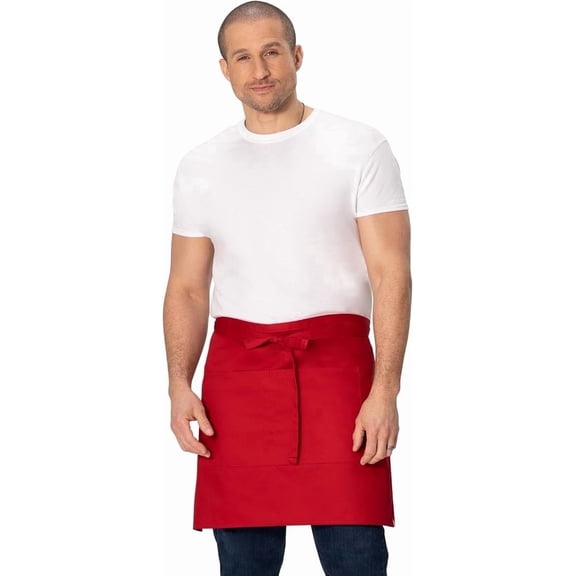 Chef Works Unisex Half Bistro Server Apron, Kitchen Apron with Pocket, Red