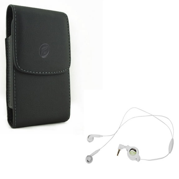 Black Leather Carry Case w Retractable Headset Hands-free w Mic M7D for LG G6 G8 ThinQ, G7 ThinQ - Motorola One, Moto X4 X Play G7 Play, Droid Maxx 2 - Nokia 8 - Samsung Galaxy S9, S8 S7 Edge