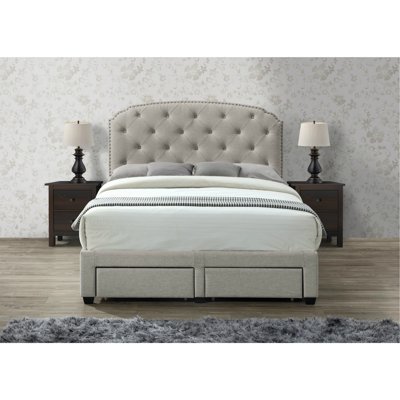 Buy Dg Casa Argo Tufted Upholstered Panel Bed Frame With Storage Drawers And Nailhead Trim Headboard King Size Storage Bed In Beige Linen Style Fabric Online In Nigeria 540209507