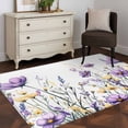 thumbnail image 4 of Purple Floral Spring Large Area Rugs for Bedroom Living Room, Soft Non Slip Carpet Bedside Rug, Watercolor Summer Botanical Rectangular Floor Cover Kitchen Accent Rug 4'x6' for Dining Room/Office, 4 of 9