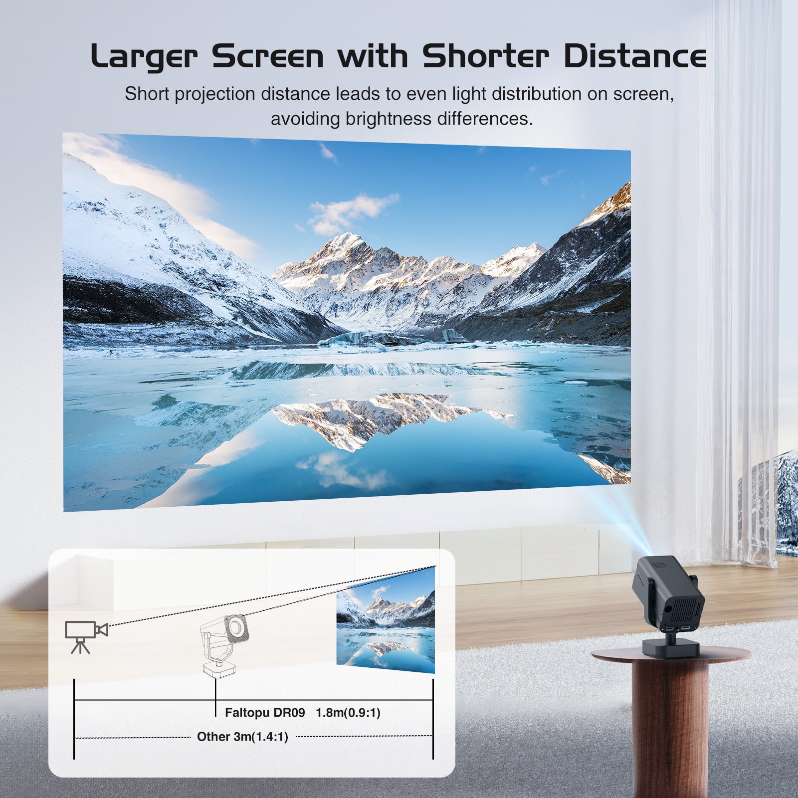 Faltopu Mini Projector with WIFI and Bluetooth, 4K 1080P Support Portable Projector with Screen 180° Rotatable Movie Projector Auto Keystone Compatible for Laptop, PC, Smartphone