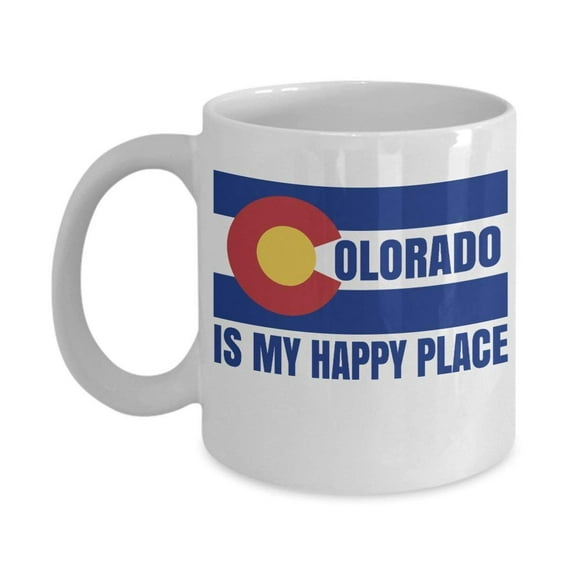 Colorado Is My Happy Place Logo Art Coffee & Tea Gift Mug Cup For Youth Coloradans From Denver, Boulder, Aspen & Loveland
