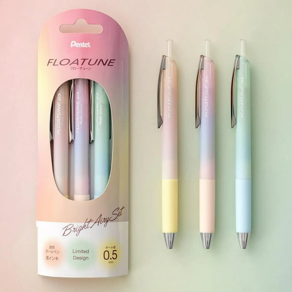 Bright Airy Limited Edition Set, Pentel Floatune RT Rollerball, (0.5mm) Fine Line,  Assorted Barrel, 3-PK