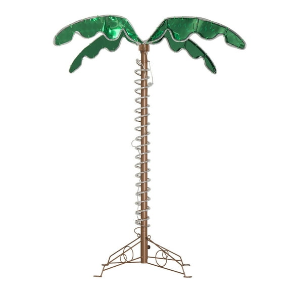 KAAYEE 4FT 189 LED Lighted Palm Tree with Warm White Rope Lights, Indoor Outdoor Tropical Coconut Tree Decoration with Life-Like Leaves, Energy-Saving Garden Décor, Green