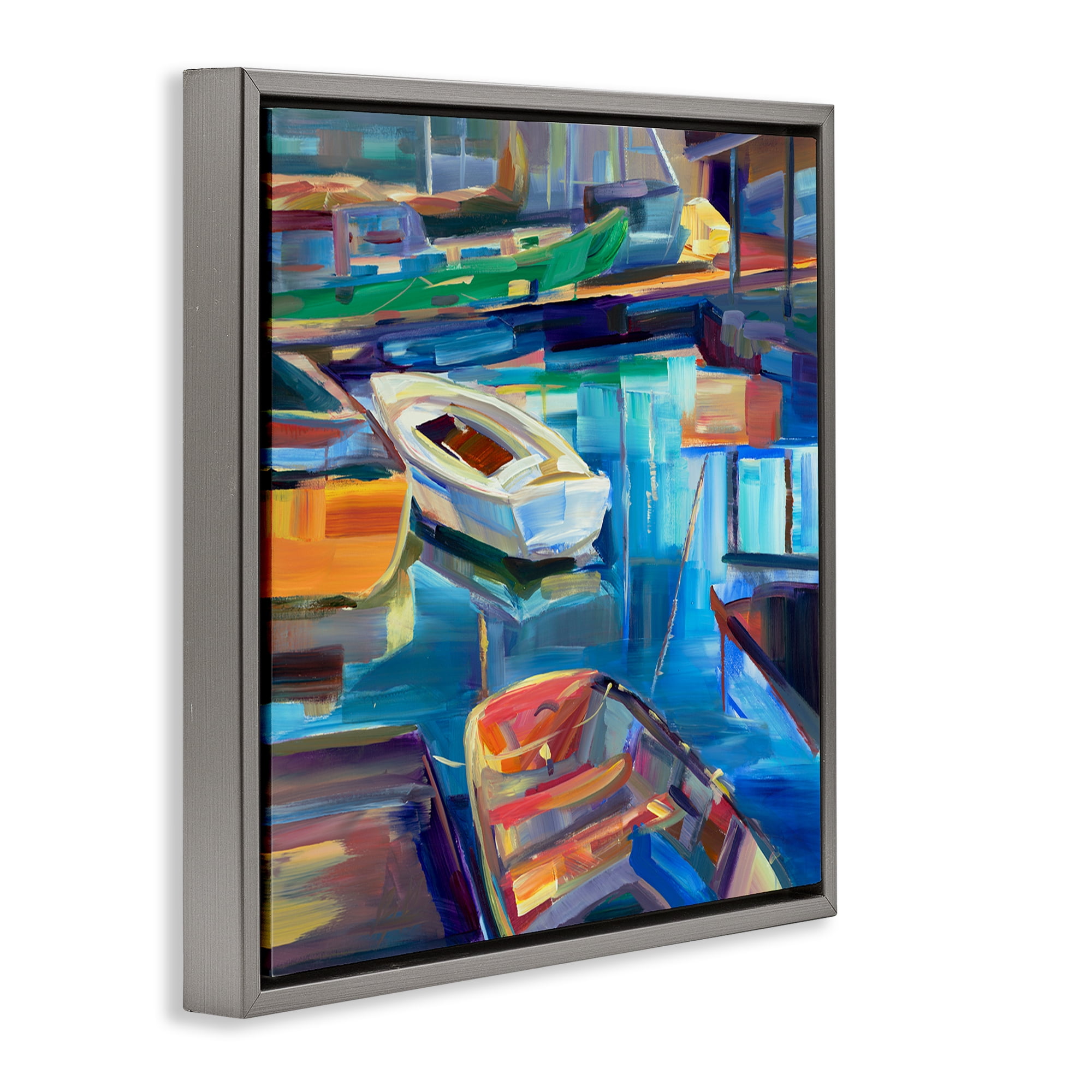 Stupell Industries Boat Marina Abstraction Transportation Painting Gray Floater Framed Canvas Art Print Wall Art, 25 x 25
