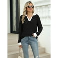 thumbnail image 3 of Women'S V Neck Sweaters Pullover Color Block Collar Long Sleeves Loose Fit Casaul Tunic Tops Shirts, 3 of 8