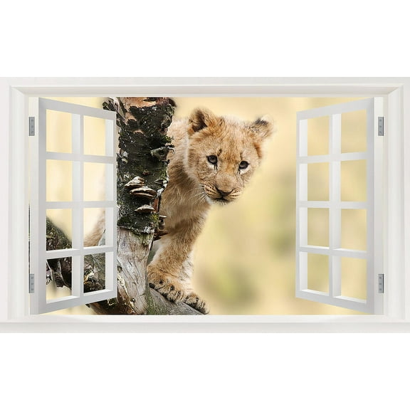 3D Wall Murals Art Decals Decorator-Wildlife Young Lion (22" X 14")