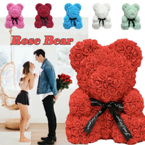 2019 38cm Gray Rose Flower Bear Girlfriend Birthday Valentine Day Gift NEW 