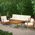 thumbnail image 3 of Afuera Living Outdoor 6 Seater Teaked Acacia Wood Sofa Set & Cream Cushions, 3 of 4
