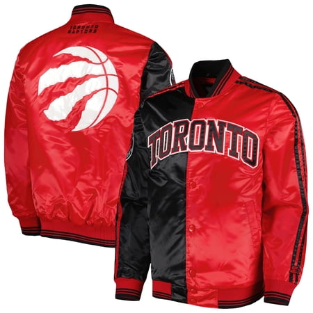 Men s Starter Black/Red Toronto Raptors Fast Break Satin Full-Snap Jacket