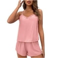 thumbnail image 2 of SYMOID Womens 2-Piece Pink Pajama Set - Spaghetti Strap Camisole & Shorts, 95% Polyester 5% Spandex, Soft Breathable Satin-Like, S-XXL for Sleep/Lounging,Size L, 2 of 9