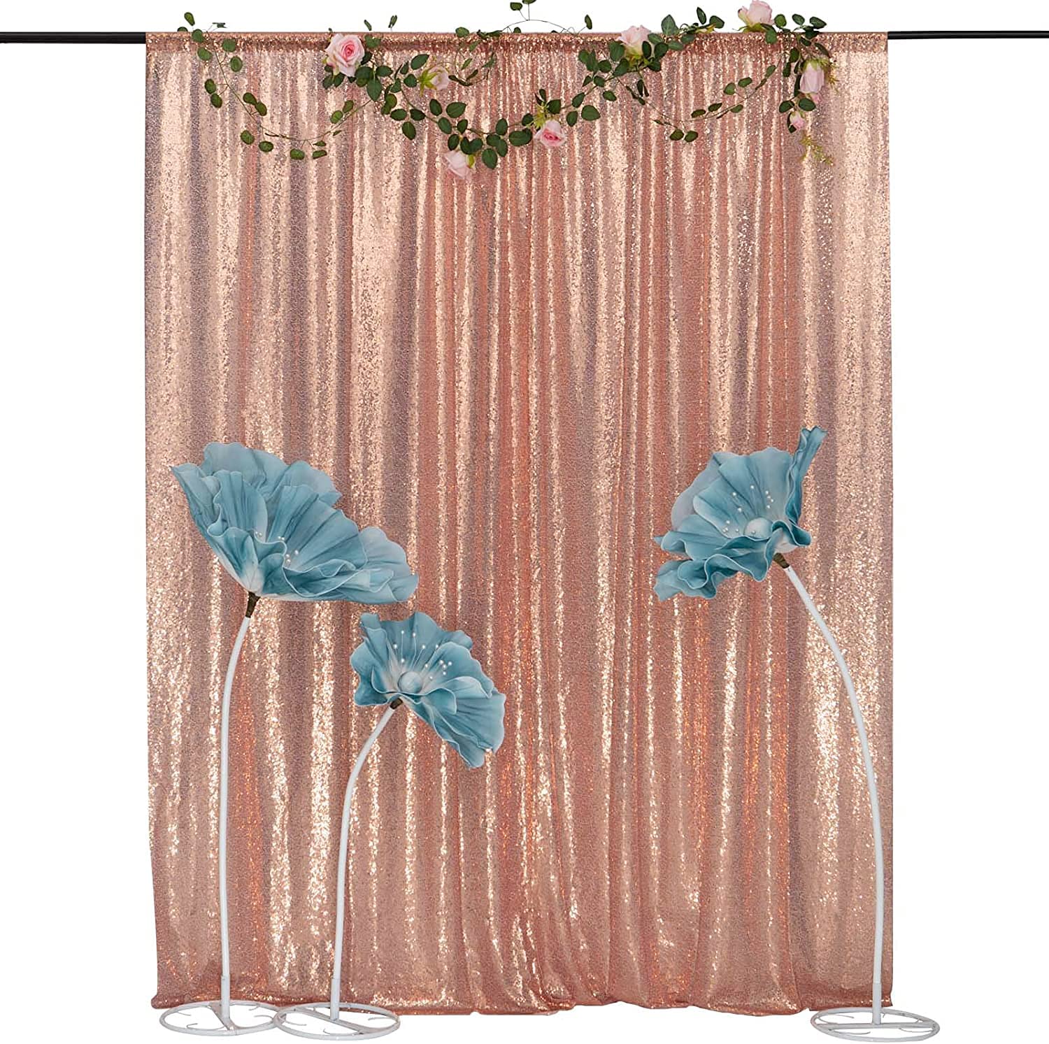 TCBESTO Rose Gold Sequin Backdrop Curtain with Rod Pocket, 8FT x 8FT
