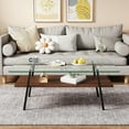 thumbnail image 6 of BISHE Rectangle Coffee Table, Tempered Glass Tabletop with Black Metal Legs, Modern Table for Living Room , Transparent Glass, 6 of 12