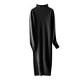 thumbnail image 4 of Dresses For Women Pure Wool Knitted Long Sleeve Half High Collar Dress Over Knee Length Women's Elegant Solid Color Versatile Autumn Winter New Arrival, 4 of 4