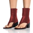 thumbnail image 3 of YDN Women Unique Round Open Toe Flip Flop Ankle Sandals Block Mid Heel Back Zippers Boots Dressy Shopping Work Shoes Size 12 Red, 3 of 3