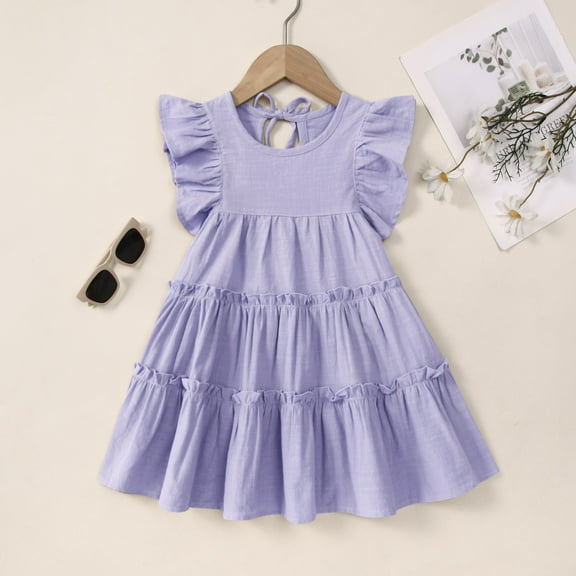 Fonma Toddler Baby Girl Dress Ruffle Sleeve Halter Sleeveless Kids Casual Dresses Light Purple