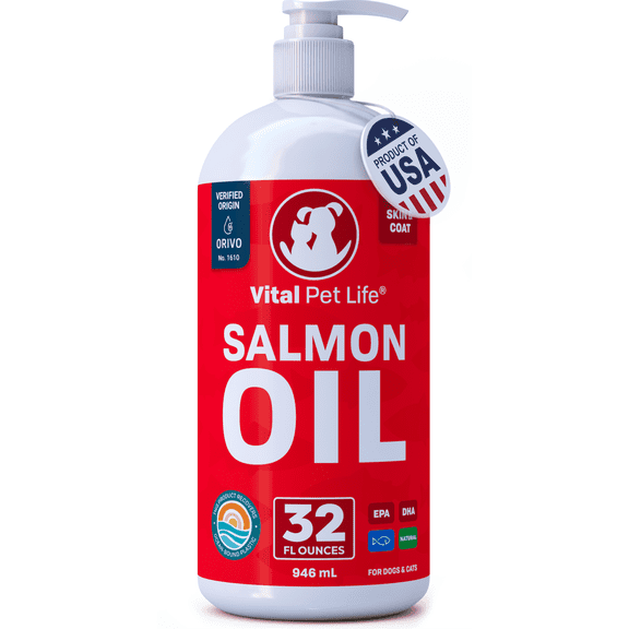 Vital Pet Life Salmon Oil for Dogs & Cats - Healthy Skin & Coat, Omega 3 EPA DHA, Supports Joint Health, 32 oz