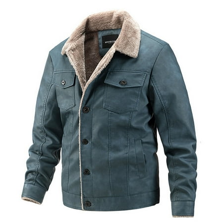 DPTALR Men's Winter Lamb Velvet Leather Jacket Plus Velvet Warm