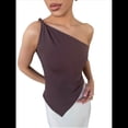 thumbnail image 1 of Blusa Asimétrica de Punto Sin Mangas con un Solo Hombro para Mujer, Estilo Y2K, Verano 2025 Color Café M, 1 of 10