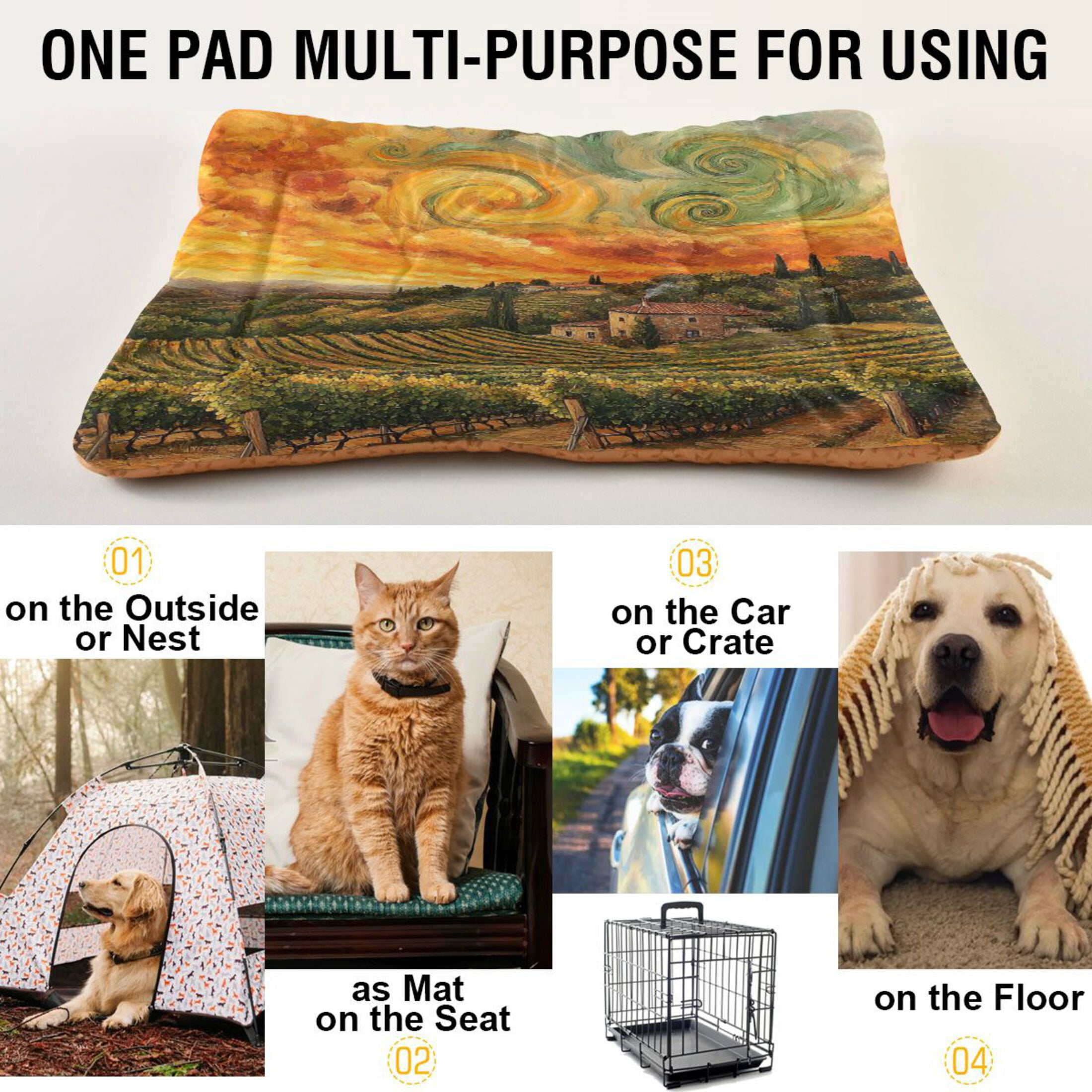 Qxltty Beautiful Vineyard Ped Pad Wear-resistant and Hard to Bite Through Sleeping Pad for Small Medium Large Dogs Winter Pet Bed 36×24in