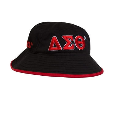 Simply for Us Delta Sigma Theta Flexfit Bucket Hat, One Size, Embroidered, Black, with 3D Puff Front & Side Embroidery, 360° Coverage & Ventilation