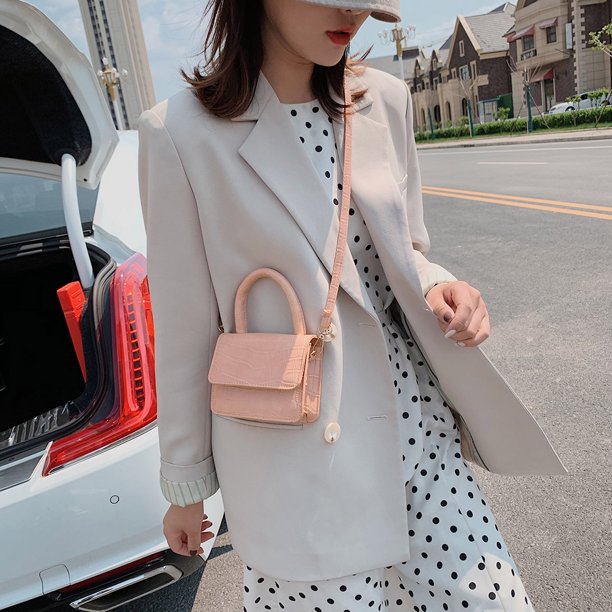Mini bolsos de hombro de cuero para mujer Bolsos bandolera de mensajero con solapa (rosa)