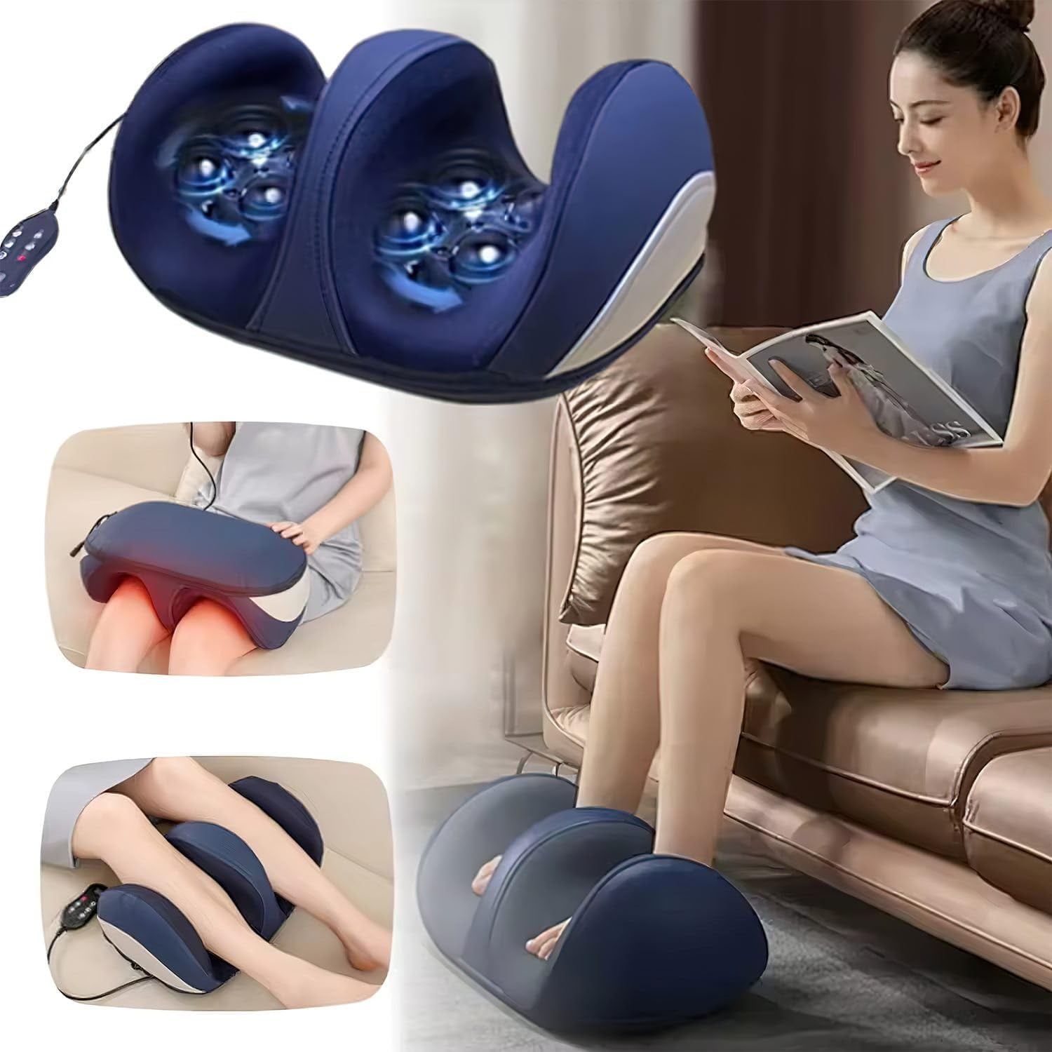 Shiatsu Foot Massager with Heat, Deep Kneading Foot & Calf Massager for Plantar Fasciitis, 5 Modes, 3 Speeds, Adjustable Roller for Home and Office Relaxation