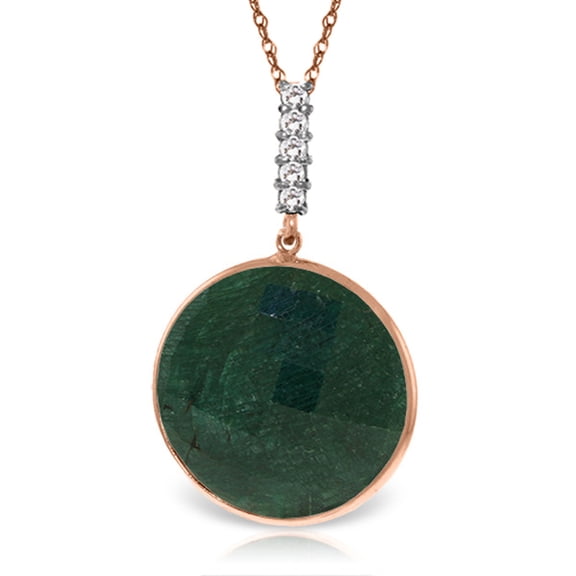 Galaxy Gold 14K Rose Gold Natural Diamonds and Bezel-Set Emerald-Color Corundum Pendant Necklace - May Birthstone - Renewal & Love - 16" to 24" - Fine Jewelry for Women