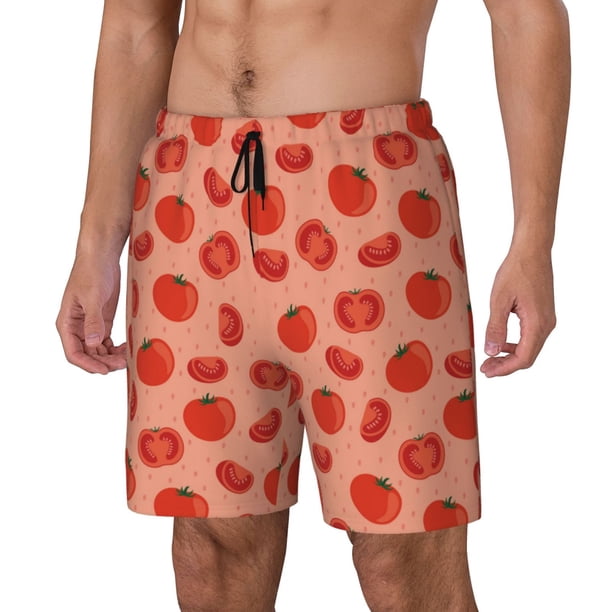 Balery Tomato Bañador para hombre, shorts de playa de secado rápido con entrepierna y forro de compresión-Medium
