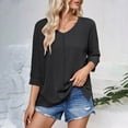 thumbnail image 2 of Summer Fashion 3/4 Sleeve T Shirts for Women Plus Size Round Neck Patchwork Lace Sleeves Solid Color, 2 of 5