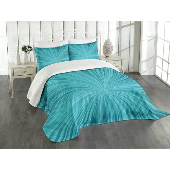 Ambesonne Teal Quilted Bedspread Set 3 Pcs, Abstract Vortex Design, King Size, Turquoise Teal