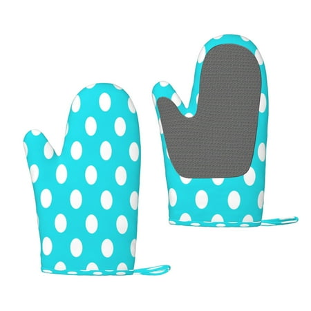 

Zufioo Aqua And White Polka Dot Print Silicone Anti-Scalding Gloves Kitchen Hanging Rope Gloves Kitchen Utensils Suitable for Barbecue Baking Cooking