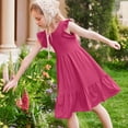 thumbnail image 4 of Girls Dresses Summer Casual Cute Flowy Dress Ruffle Short Sleeve Solid Swing Dresses, 4 of 9