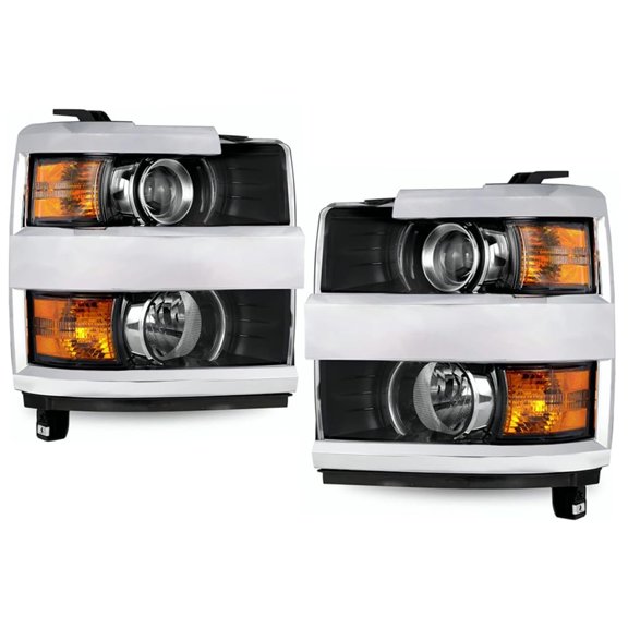 EPIC LIGHTING OE Style Halogen Headlights Black Bezel Chrome Trim Assembly Replacement for CHEVROLET 15-19 SILVERADO 2500 3500 [ GM2502416 GM2503416 84388592 84096573 ] Pair