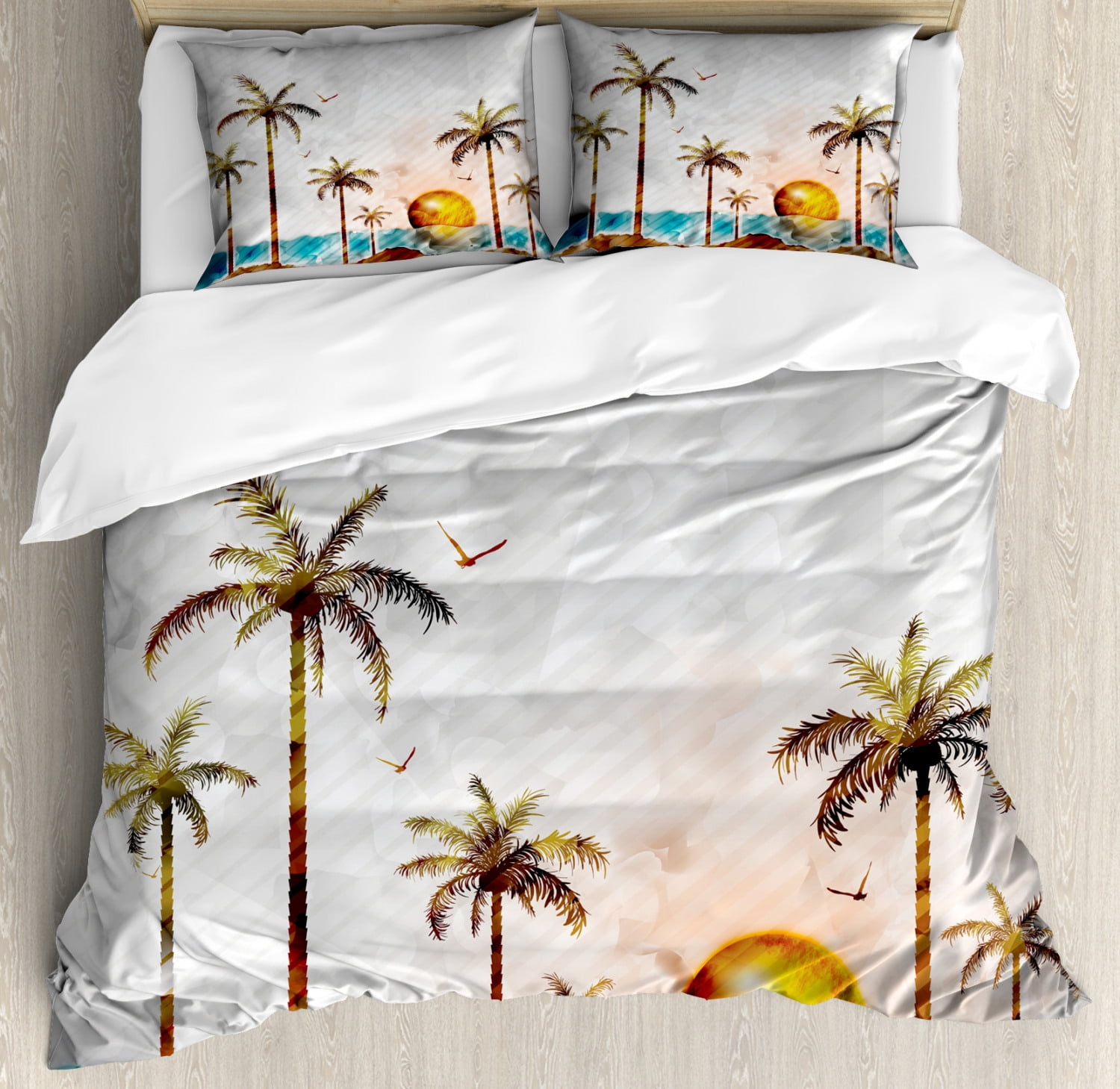 Island Duvet Cover Set Tropical Landscape In Watercolor Style